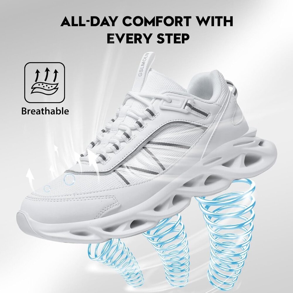 Women's Gray White Breathable Fabric Running Walking Sneakers Athletic Shoes - Picture 2 of 8